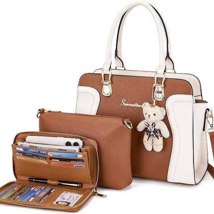 Soperwillton Purses for Women Shoulder Handbags Satchel Bag Wallet Set 3pcs