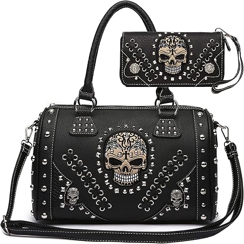 Sugar Skull Day of the Dead Punk Art Purse Removable Strap Women Satchel Handbag Shoulder Bag Wallet Set