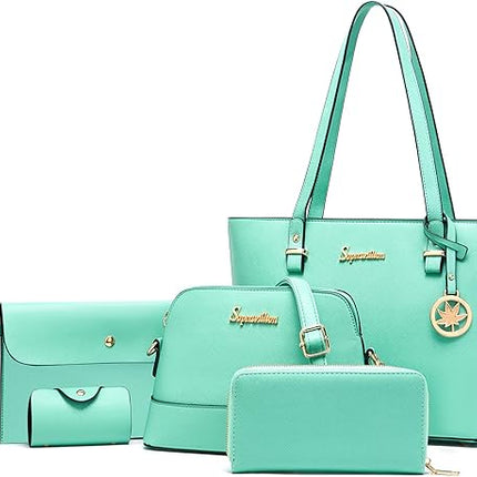 Soperwillton Handbag for Women Wallet Tote Bag Shoulder Bags Top Handle Satchel 5pcs Purse Set