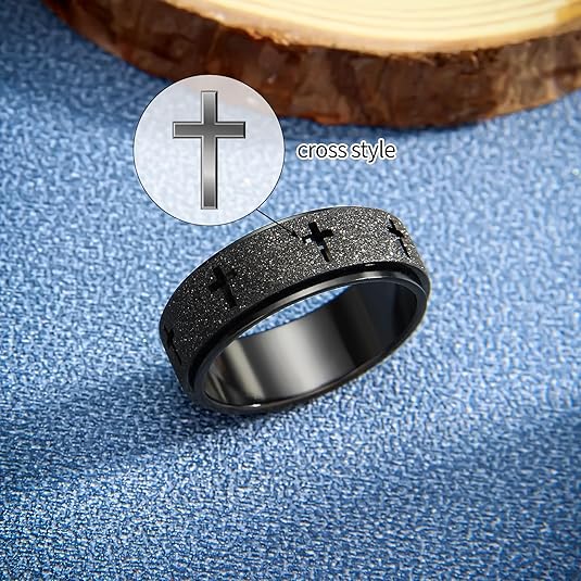 Anxiety Spinner Ring for Men - Stainless Steel Fidget Spinner Ring, Band Cross Thumb Roating Rings for Stress Relief 8mm Anxiety Relieve Fidget Toys for Adults Ring Size 6-11