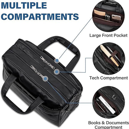 seyfocnia Leather Laptop Bag, Men's 15.6 Inche 17.3 Inche Messenger Briefcase Business Satchel Computer Handbag Shoulder Bag