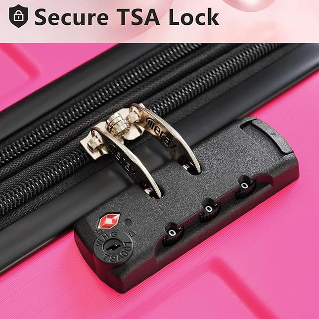 Merax Luggage Set 3 Piece Expandable Lightweight Spinner Suitcase with Corner Guards (Rose Red, 20/24/28)