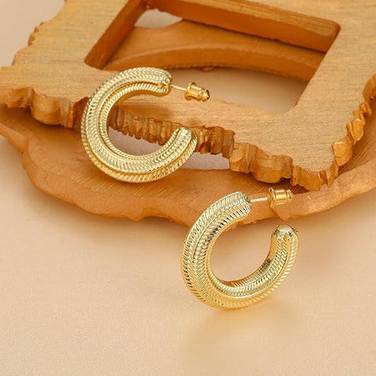 Chunky Gold Hoop Earrings for Women, 14k Gold Chunky Earrings for Women Big Large Gold Hoop Earrings Tarnish Free Gold Earrings Hypoallergenic Lightweight Thick Hoop Earrings Trendy Gold Hoop Earrings