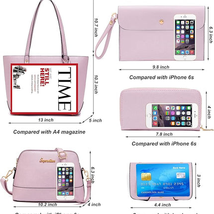 Soperwillton Handbag for Women Wallet Tote Bag Shoulder Bags Top Handle Satchel 5pcs Purse Set