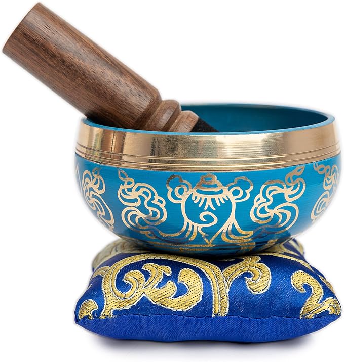 ibetan Singing Bowl Set Blue - Easy To Play for Beginners - Authentic Handcrafted Mindfulness Meditation