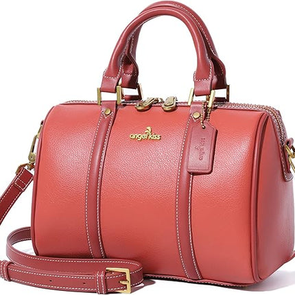 Angel Kiss Women Satchel Purses and Handbags Vegan Leather Boston Barrel Bag Top Handle Shoulder Purse with Crossbody Strap