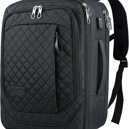 KROSER Laptop Backpack Large Computer Carry On Backpack Fits up to 17.3 Inch Laptop with USB Charging Port Water-Repellent Travel Backpack Casual Daypack for Business/College//Men-Quilted Black
