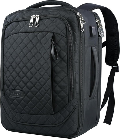 KROSER Laptop Backpack Large Computer Carry On Backpack Fits up to 17.3 Inch Laptop with USB Charging Port Water-Repellent Travel Backpack Casual Daypack for Business/College//Men-Quilted Black