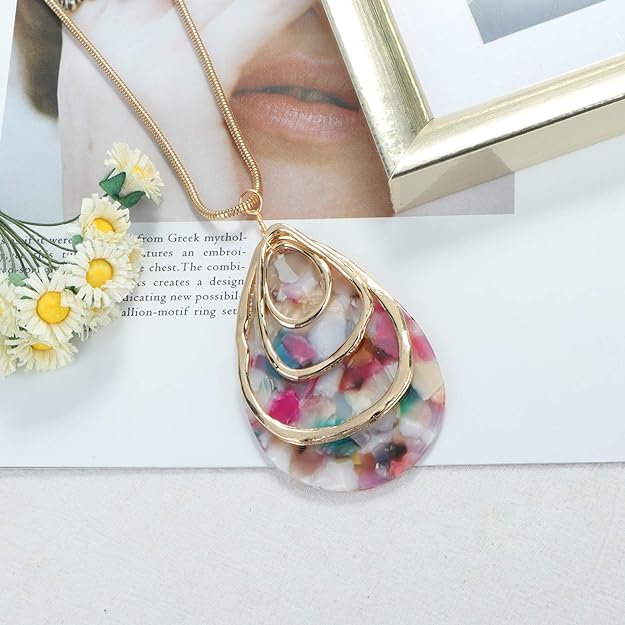 ORAZIO Acrylic Jewelry Set for Women Statement Boho Resin Earrings Necklace Bracelet