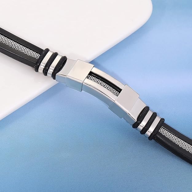 Gleamart Men's Simple Bracelet Titanium Steel Silicone Bracelet for Father's Day