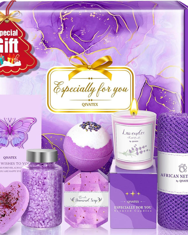 Gifts for Women, Bath Relaxing Spa Gift Basket, Christmas Gifts for Women Stockings Stuffers White Elephant Gift for Adults, Lavender Bath Bombs Birthday Gifts Set for Women Mom Sister Wife Her