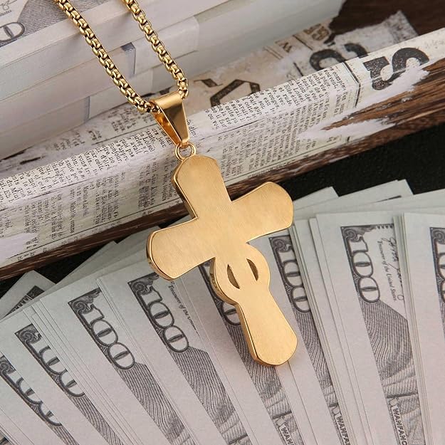 18k Gold Plated Infinite Hollow-out Cross Pendant Stainless Steel Inlay CZ Hip-hop Charm Necklace Jewelry Gift