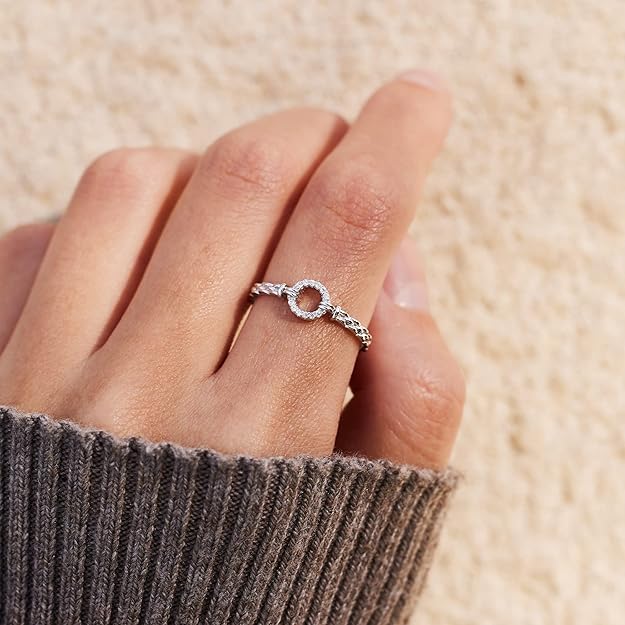 STORYJEWELLERY Wavy Rings for Daughter, Mother Daughter Gift, Heart Ring, Circle ring, Sterling Silver Ring for Daughter, Daughter Gifts,Gift for Daughter from Mom