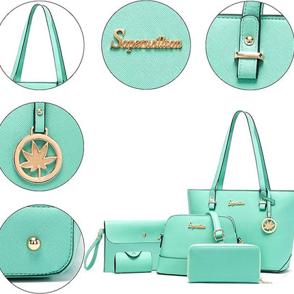 Soperwillton Handbag for Women Wallet Tote Bag Shoulder Bags Top Handle Satchel 5pcs Purse Set