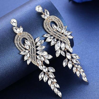 mecresh Marquise Crystal Bridal Chandelier Dangle Drop Earrings Ladies Gifts in Silver/Gold Tone