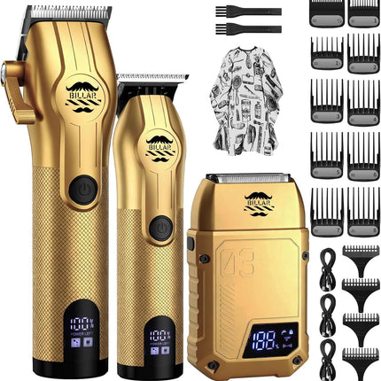 BILLAR® Professional Barber Clippers and Trimmer Set - Foil Shaver Professional Hair Clippers for Men, Mens Cordless Hair Clipper for Barbers Haircut Kit（Golden）