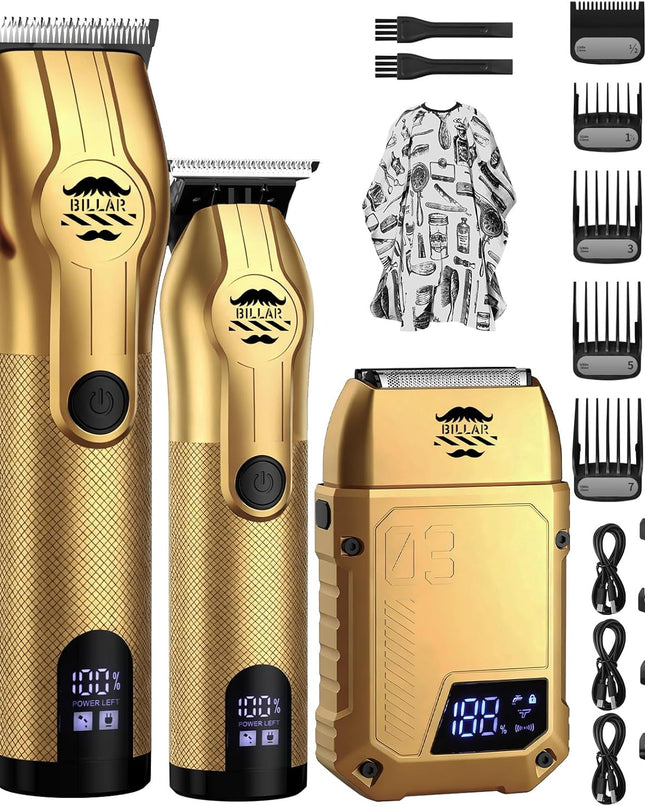 BILLAR® Professional Barber Clippers and Trimmer Set - Foil Shaver Professional Hair Clippers for Men, Mens Cordless Hair Clipper for Barbers Haircut Kit（Golden）