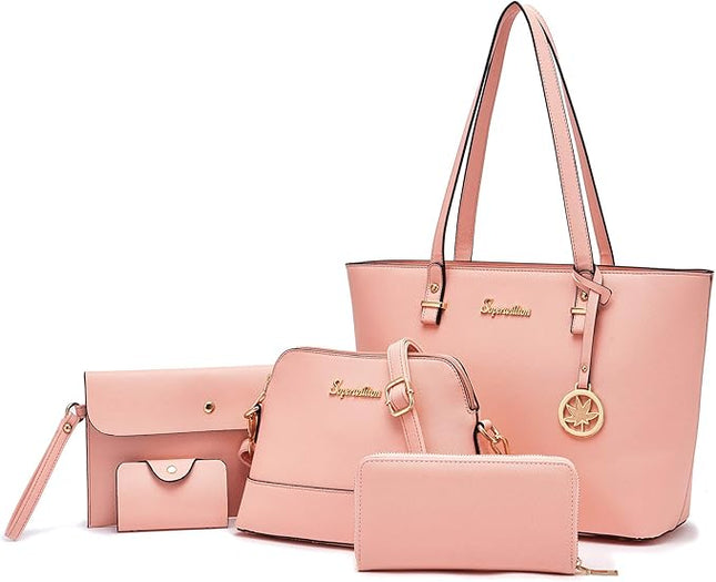 Soperwillton Handbag for Women Wallet Tote Bag Shoulder Bags Top Handle Satchel 5pcs Purse Set