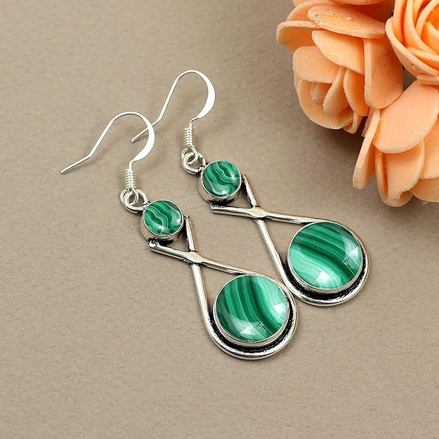 Natural Malachite Labradorite Lapis Moonstone Dangle Earrings 925 Silver Overlay handmade Dangle Earrings