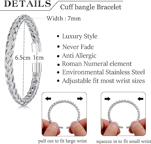 3PCS Stainless Steel Bracelets for Men Gold Roman Numeral Bangle Bracelet