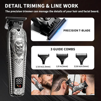 BESTBOMG Professional Cordless Mens Hair Clippers & Beard Trimmer Kits & Sets,Metal Hair Clippers Cutting Grooming Kit with Long Battery Life for Family Barber Use (Gray)