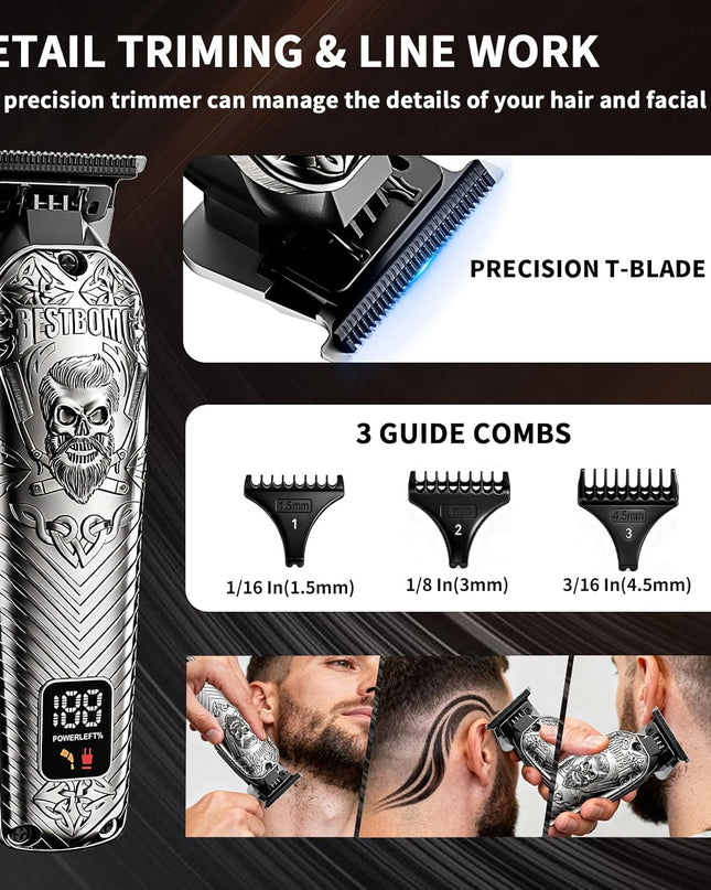 BESTBOMG Professional Cordless Mens Hair Clippers & Beard Trimmer Kits & Sets,Metal Hair Clippers Cutting Grooming Kit with Long Battery Life for Family Barber Use (Gray)