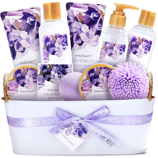 BODY & EARTH Gift Baskets For Women 11 Pcs Lavender Spa Gifts For Women with Bubble Bath Body Lotion Sets, Bath and Body Gifts Set For Women Christmas Gifts for Women Spa Gift Sets