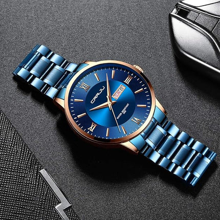 CRRJU Men's Fashion Luxury Stainless Steel Watches for Men Business Auto Date Chronograph Analog Quartz Wristwatches