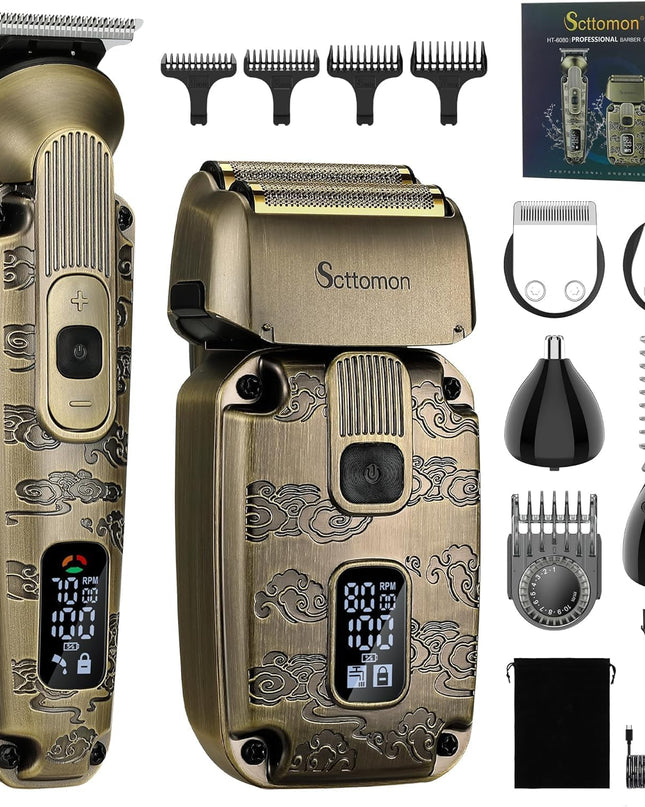 Scttomon Foil Shavers for Men Beard Trimmer Electric Razor for Men Bald Head Hair Shaving Kit Cordless Waterproof