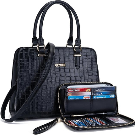 Qiyuer Satchel Purses For Women Top Handle Bag Purse And Wallet Set Work Tote Bags 2pcs
