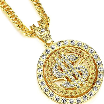 Costume Gold Chain for Men Spinner Dollar Sign Necklaces 36 Inches