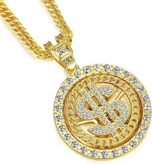 Costume Gold Chain for Men Spinner Dollar Sign Necklaces 36 Inches