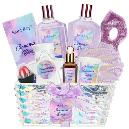 Christmas Spa Gift Set Basket for Women Cinnamon Berry, Gift Baskets for Women, Spa Gifts for Women Teen Girls Bath and Body Gift Sets, Birthday Bath Set Relaxation Self Care Spa Kit