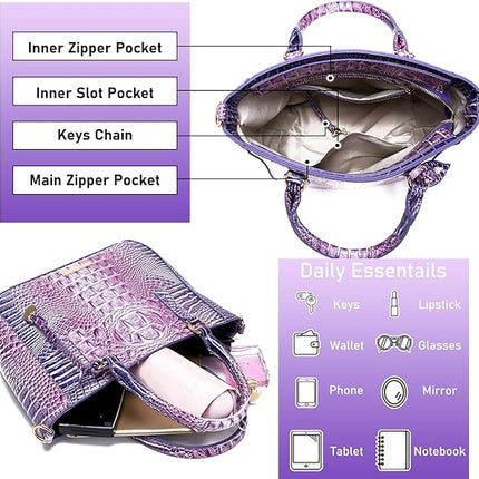 Ladies Tote Leather Bags for Women Crocodile Embossed Zipper Satchel Purse Elegant Compartments Crossbody Work
