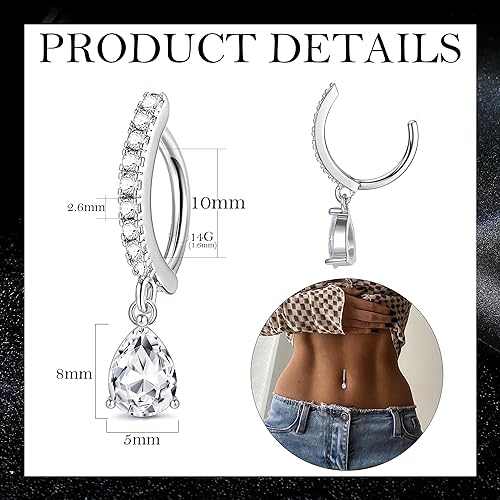 14G Clicker Belly Rings 316L Surgical Steel Dangle Belly Button Ring