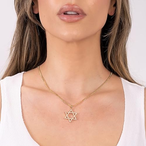 18K Gold Plated Crystal Star of David Charm Necklace