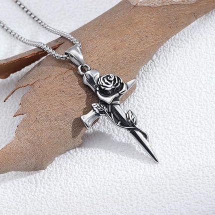 Cross Necklace for Men Silver Cross Chain for Men Gothic Cross Pendant Mens Cross Necklaces Stainless Steel Cross Necklace for Women Goth Necklace Christian Jewelry