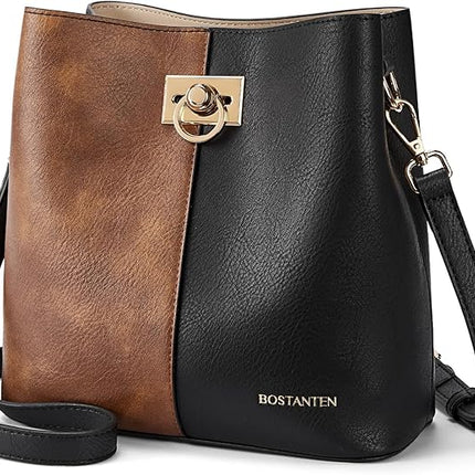 BOSTANTEN Crossbody Bucket Shoulder Bags for Women Vegan Leather Purse Cross Body Handbag Multiple Pockets