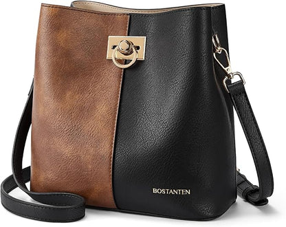 BOSTANTEN Crossbody Bucket Shoulder Bags for Women Vegan Leather Purse Cross Body Handbag Multiple Pockets