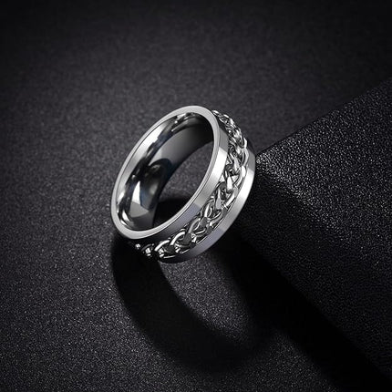 Mens Fidget Rings Anxiety Spinner Rings for Men Classic Chain Rings for Women Adults Titanium Steel Ring