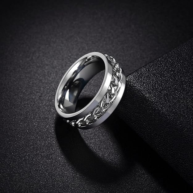 Mens Fidget Rings Anxiety Spinner Rings for Men Classic Chain Rings for Women Adults Titanium Steel Ring