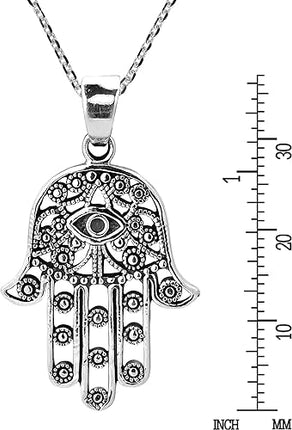 AeraVida Henna Hamsa Hand of Fatima with Evil Eye .925 Sterling Silver Pendant Necklace
