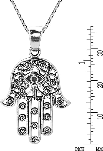 AeraVida Henna Hamsa Hand of Fatima with Evil Eye .925 Sterling Silver Pendant Necklace