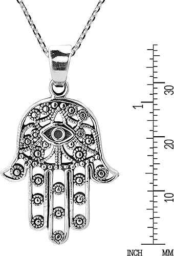 AeraVida Henna Hamsa Hand of Fatima with Evil Eye .925 Sterling Silver Pendant Necklace