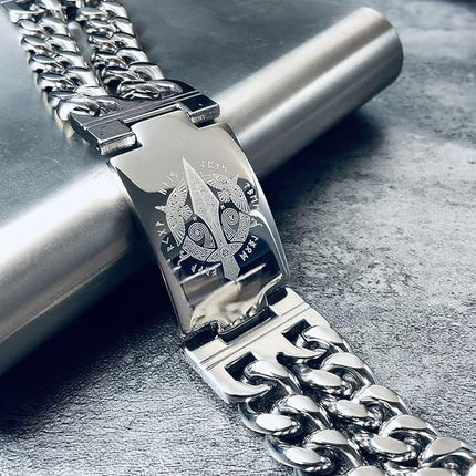 bahamut Mens Viking Odin Gungnir Stainless Steel Cool Cuban Chain Link Bracelet for Men,Norse Cuff Wristband Jewelry