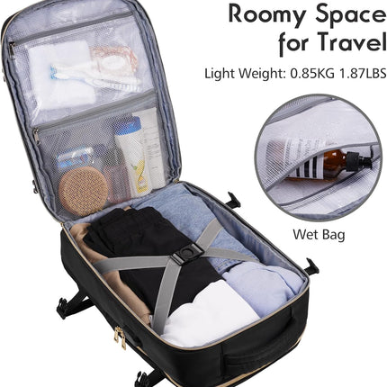 MOMUVO Travel Backpack for Women, Carry On Backpack Airline Approved with 3 Packing Cubes, 15.6 Inch Laptop Backpack with USB Charging Port, Casual Daypack for Weekender Business College, Black