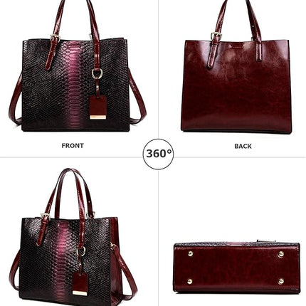 KingTo Women's Crocodile Pattern Satchel Handbags Stylish Tote Handbags crocodile purses for women 3 Pcs Set