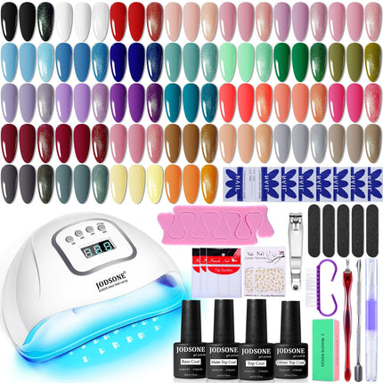 Gel Nail Polish Kit with U V Light 32 Colors Gel Polish Nail + 4 Functional Adhesive Bottles Kit Soak Off Manicure Tools Gifts for Women