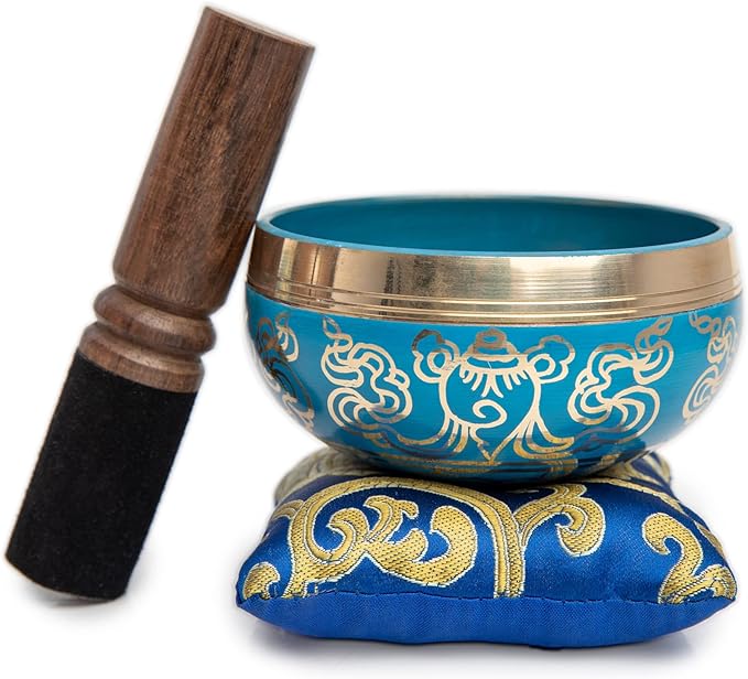 ibetan Singing Bowl Set Blue - Easy To Play for Beginners - Authentic Handcrafted Mindfulness Meditation