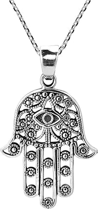 AeraVida Henna Hamsa Hand of Fatima with Evil Eye .925 Sterling Silver Pendant Necklace